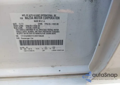 2012 Mazda Mazda6 I Sport z USA, uszkodzony, nr VIN 1YVHZ8BH1C5M16828